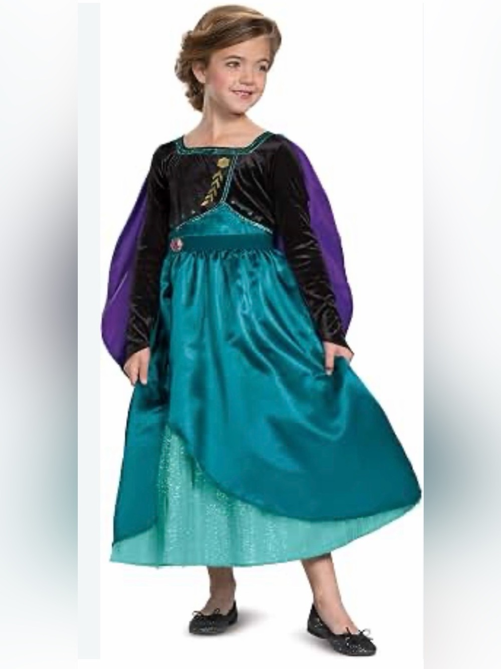 Disney Frozen Queen Anna costume dress black velour bodice & cape